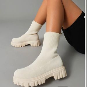 Chunky White Sock Boots Size 9 (EU 40)